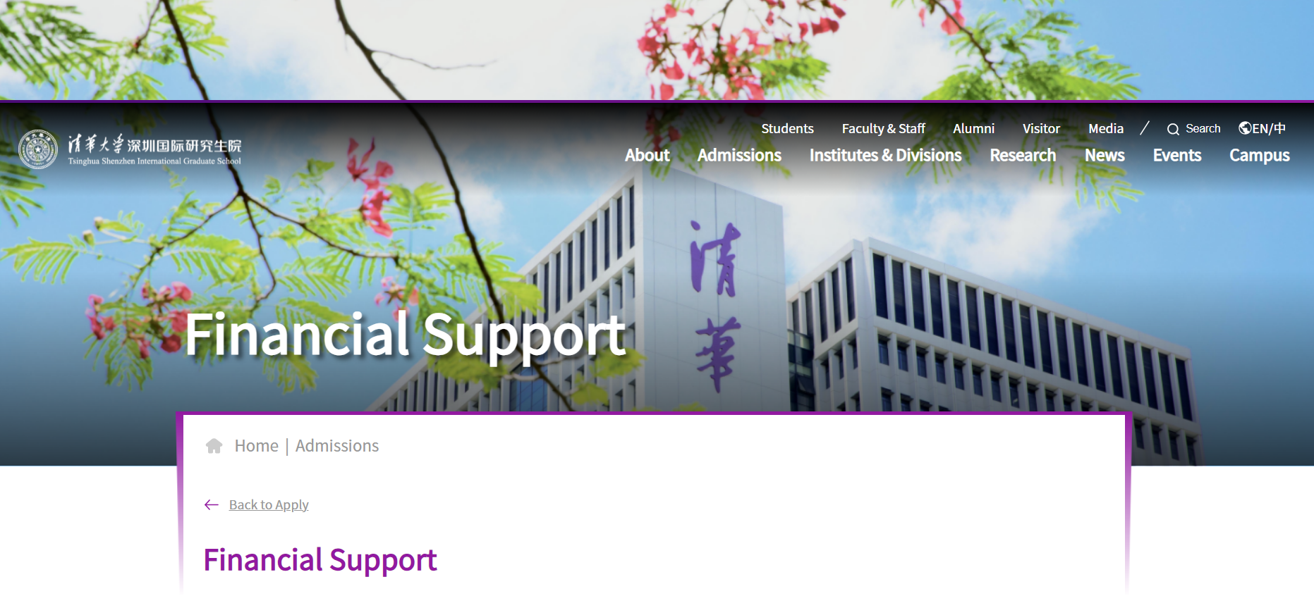 Screenshot: Tsinghua University Scholarship webpage